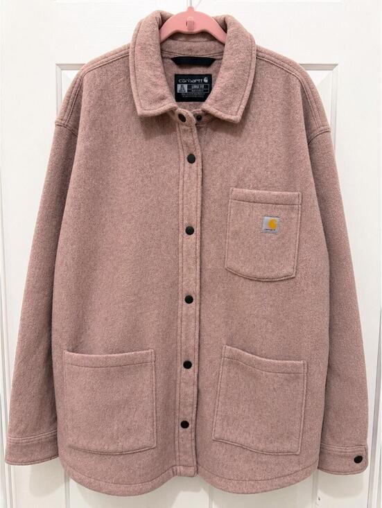 Carhartt Jackets & Blazers - Carhartt Women’s XL Loose Fit Fleece Shacket Dusty Rose Pink Taupe Snap Jacket